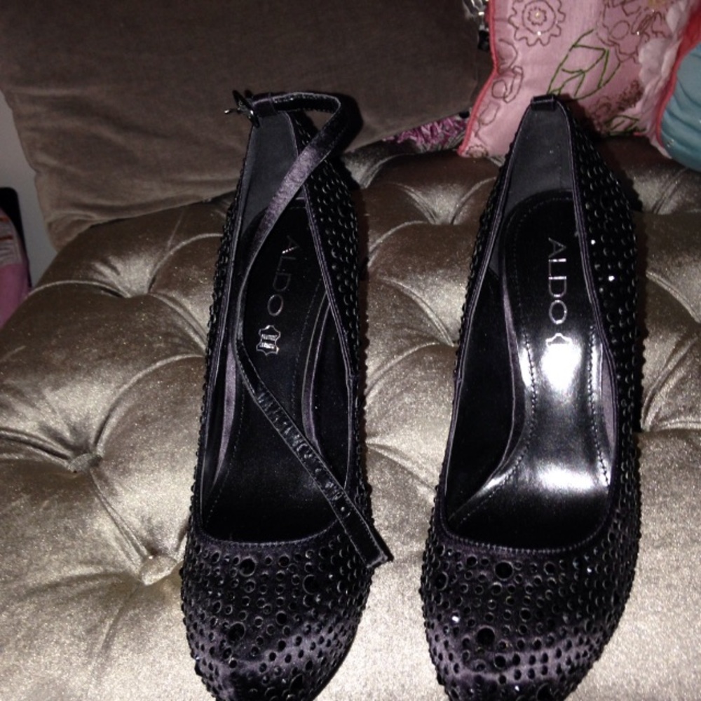 Black crystal heels